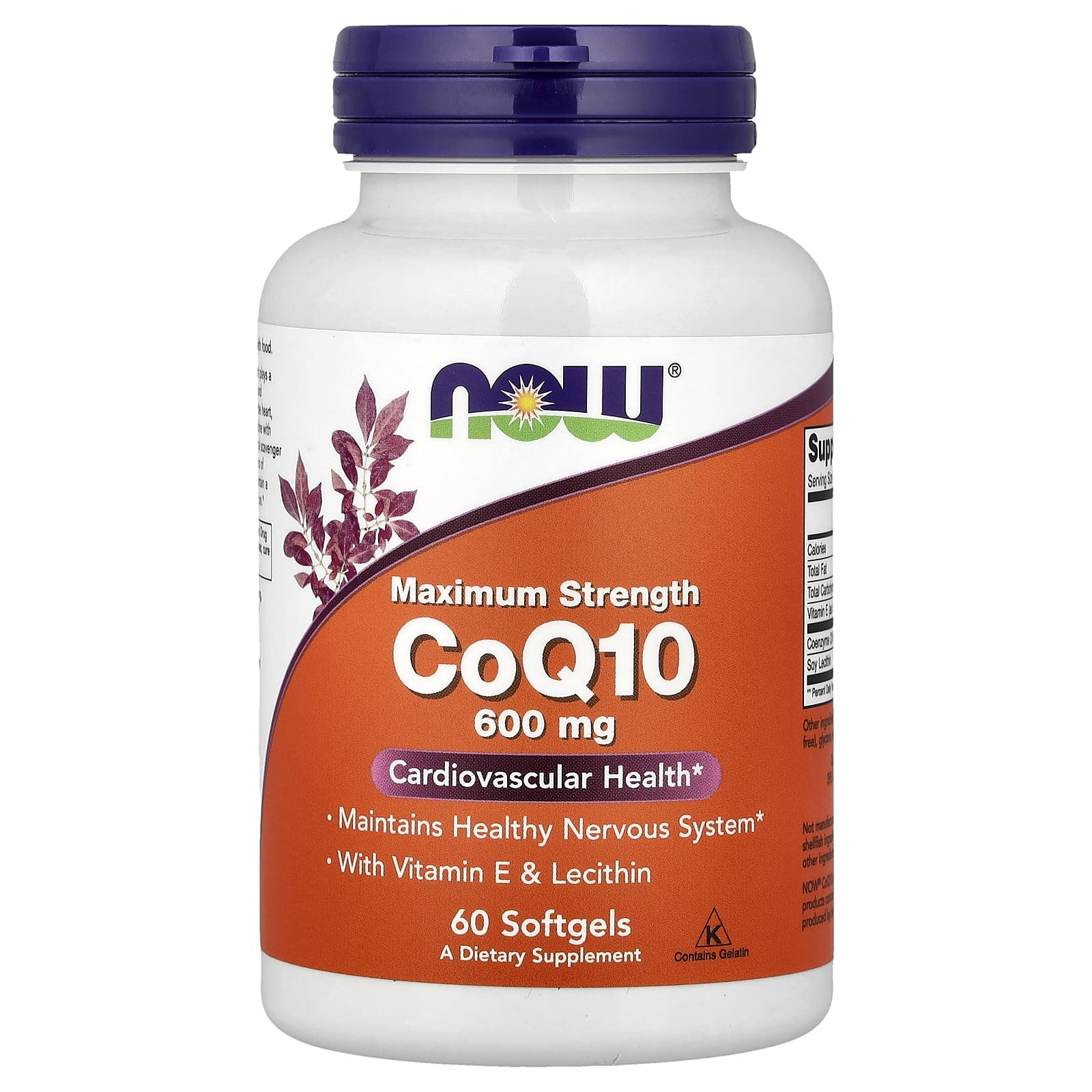 l arginina 1000 mg CoQ10 With Vitamin E  Lecithin, 600 mg, NOW Foods, 60 softgels 600 mg, 60 Softgels, 04.2028