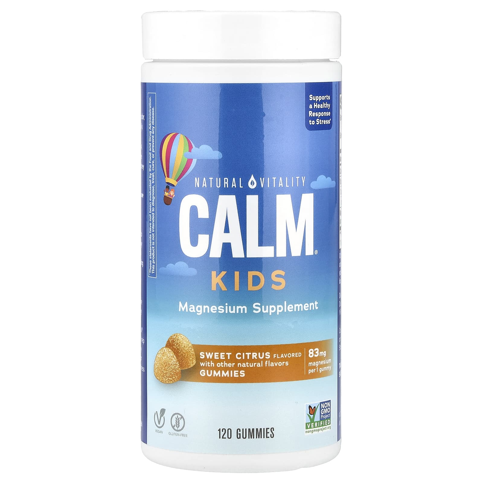 magnesium bigy Magnesium Kids Gummies, Natural Vitality CALM, 120 Gummies 120 Jeleuri, Sweet Citrus, 11.2026