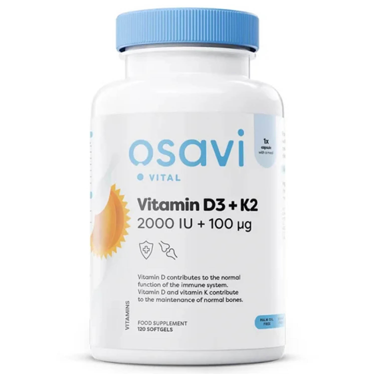 medicamente colici Vitamin D3 + K2, 2000 IU   100 mcg, Osavi, 120 softgels 2000 IU, 120 Softgels, 12.2027