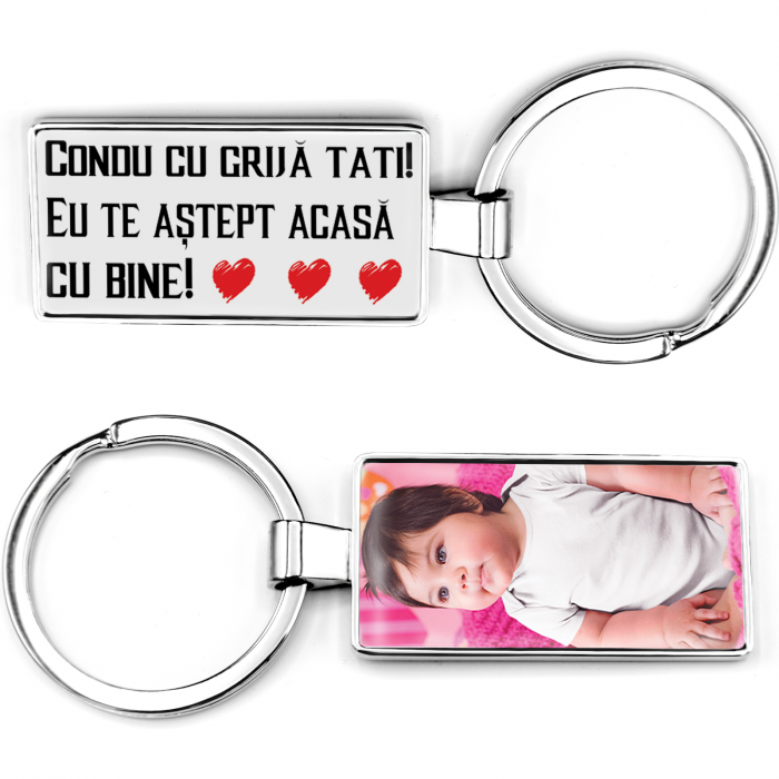 Breloc personalizat cu poza si "Condu cu grija Tati" [3]