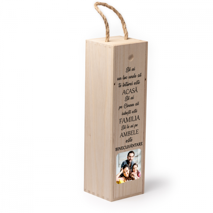 Cutie de vin personalizata cu model cu poza si text Familia [2]