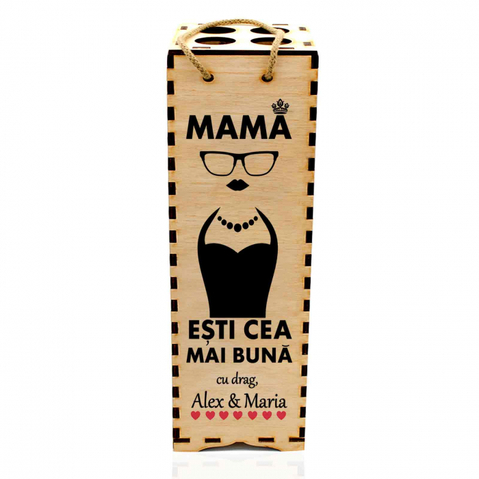 Cutie de vin personalizata cu model MAMA si text [3]