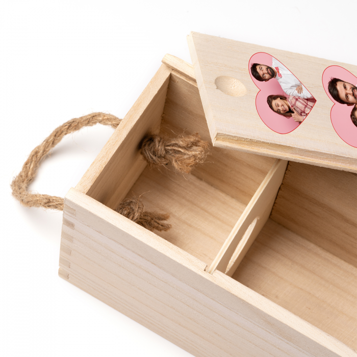 Cutie de vin personalizata cu model INIMA si 3 poze [3]