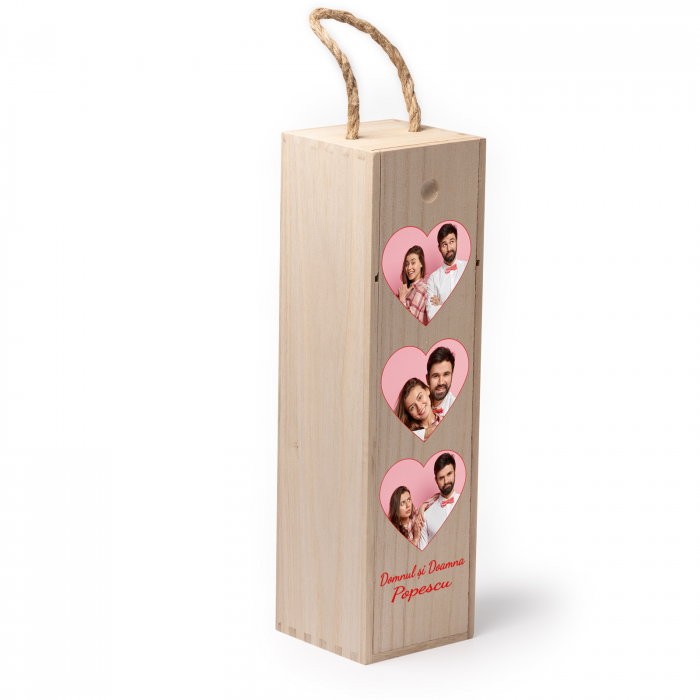 Cutie de vin personalizata cu model INIMA si 3 poze [2]