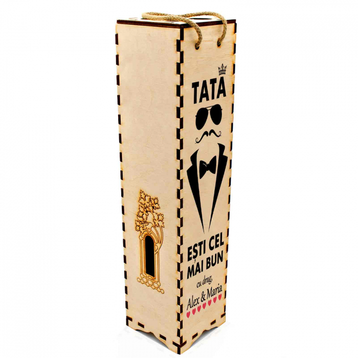 Cutie de vin personalizata cu model TATA si text [3]