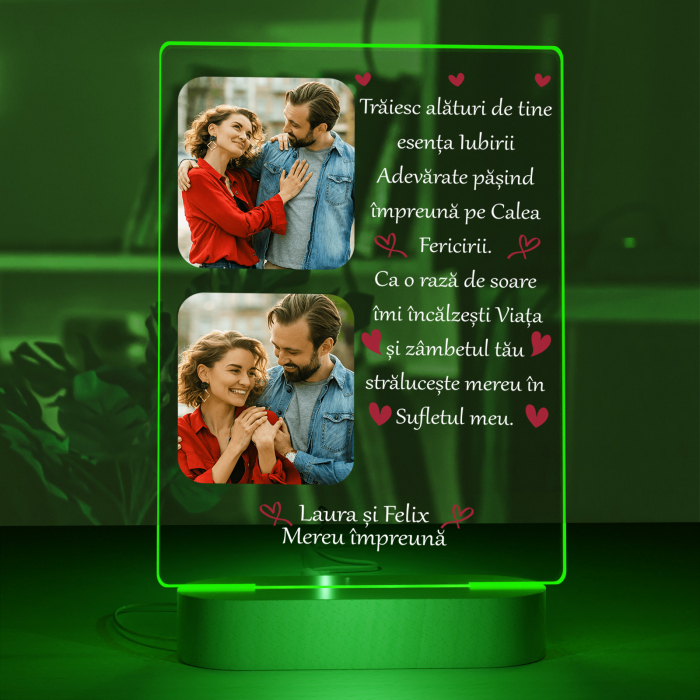 Lampa  3D iluminata cu baza din lemn cu 2 poze si text model pentru indragostiti traiesc alaturi de tine [4]