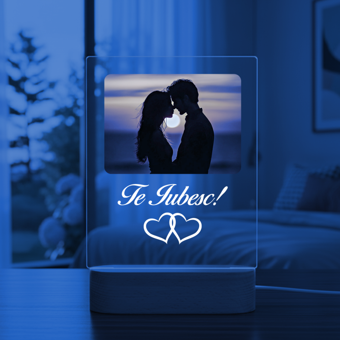Lampa 3D LED personalizata cu poza si text Te Iubesc [1]