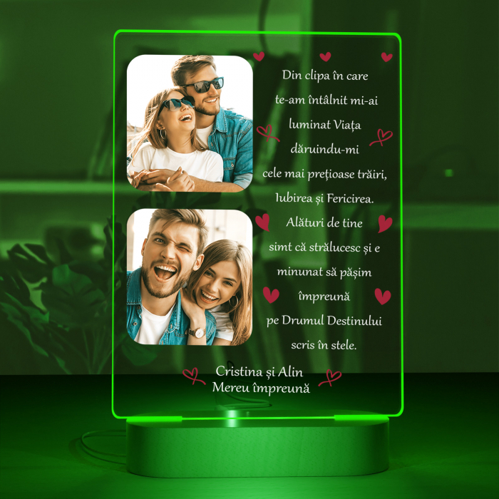 Lampa 3D iluminata cu baza din lemn model pentru indragostiti 2 poze si text [6]