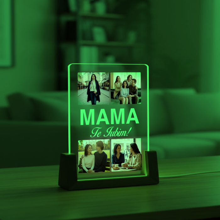 Lampa 3D LED cu baza de lemn masiv personalizata cu 4 poze pentru Mama [5]
