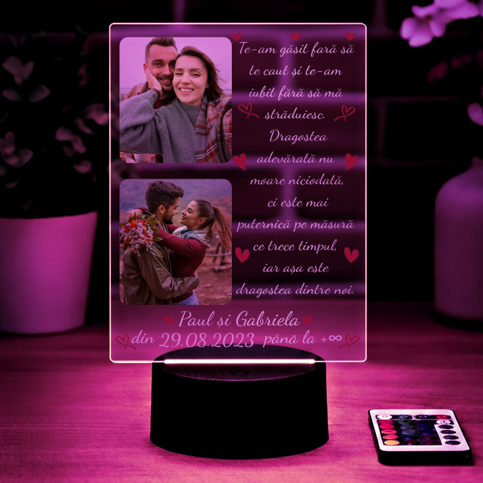 Lampa 3D LED personalizata cu 2 poze nume,data si text Te-am gasit fara sa te caut.. [4]