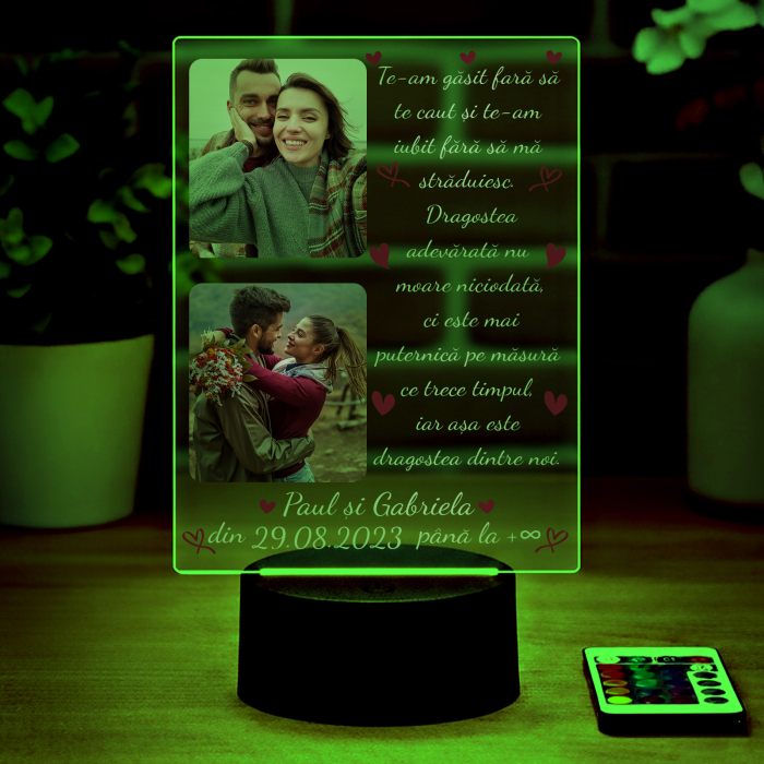 Lampa 3D LED personalizata cu 2 poze nume,data si text Te-am gasit fara sa te caut.. [6]
