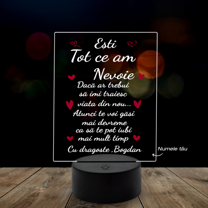 Lampa 3D luminoasa personalizata "Esti tot ce am" [5]