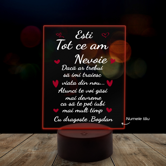 Lampa 3D luminoasa personalizata "Esti tot ce am" [8]