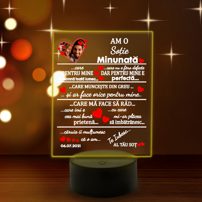 Lampa 3D luminoasa personalizata "Am o sotie minunata" [10]
