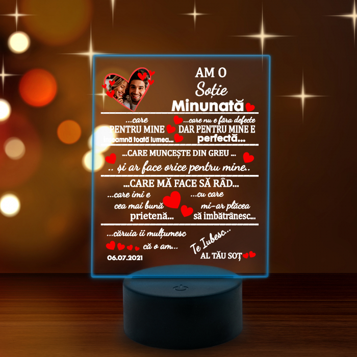 Lampa 3D luminoasa personalizata "Am o sotie minunata" [7]