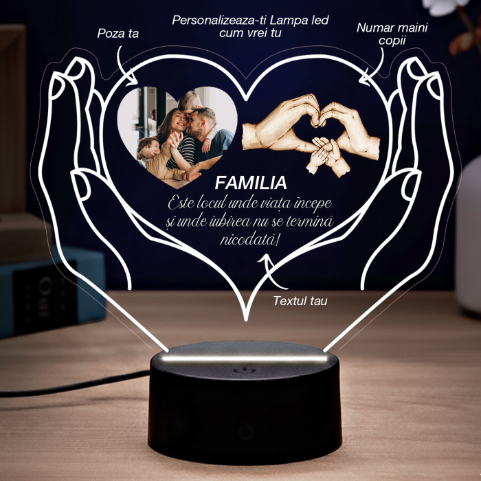 Lampa led  3D personalizata cu text si poza model Heart in love hands [7]