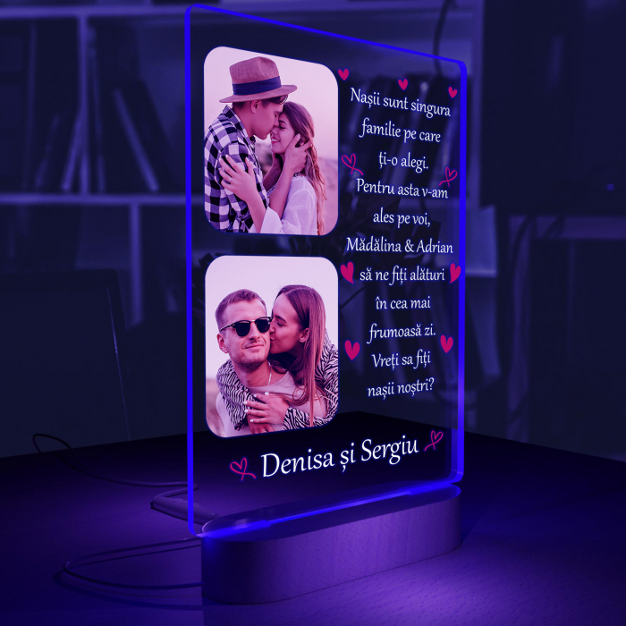 Lampa iluminata  3D cu baza din lemn 2 poze si text model pentru Nasi [5]