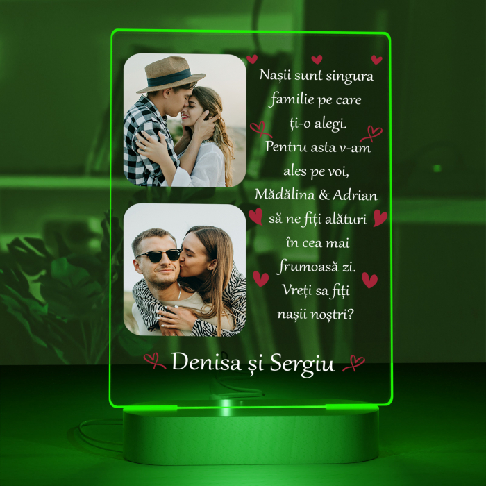 Lampa iluminata  3D cu baza din lemn 2 poze si text model pentru Nasi [3]