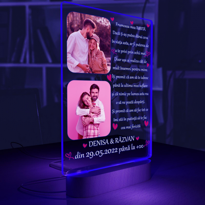 Lampa iluminata  3D cu baza din lemn 2 poze si text model pentru iubita [5]
