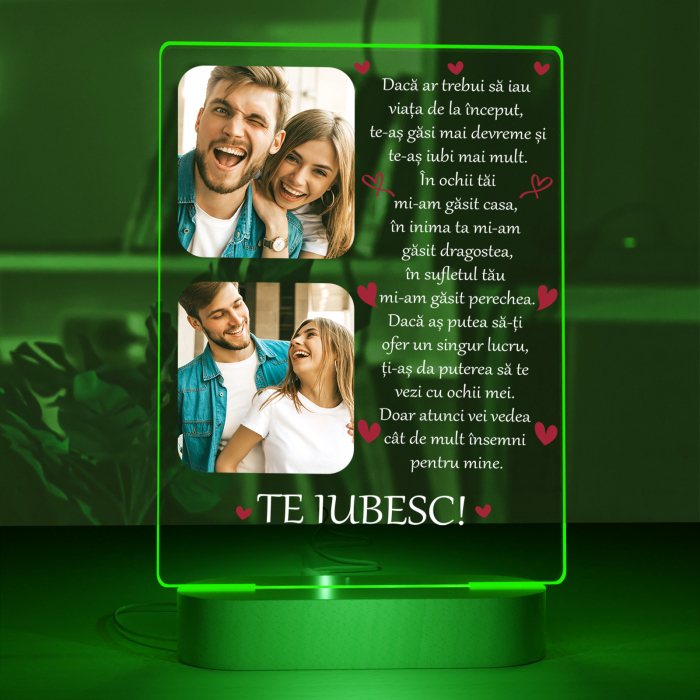 Lampa iluminata  3D cu baza din lemn 2 poze si text model pentru Iubit,Iubita [5]