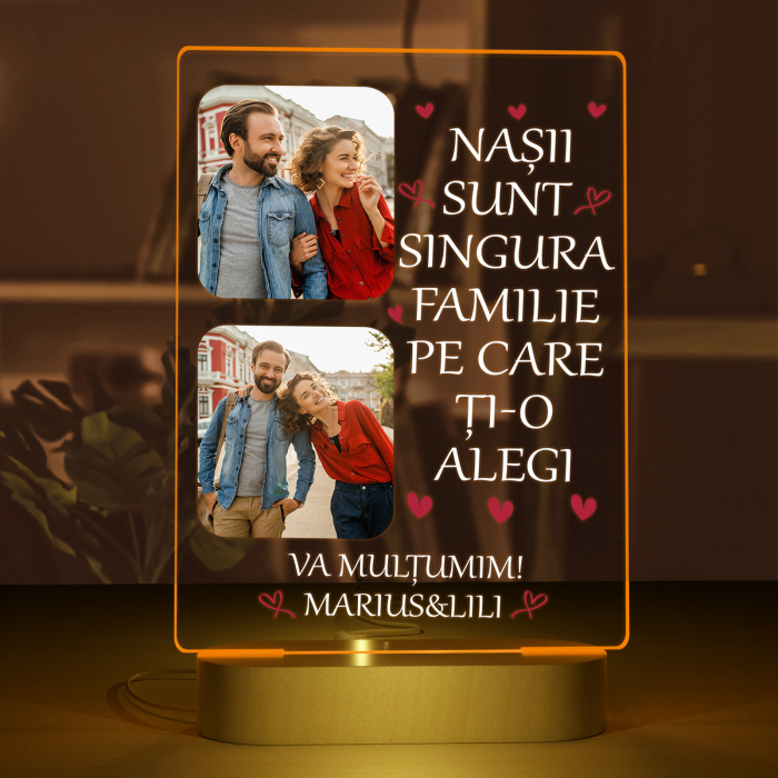 Lampa iluminata 3D cu baza din lemn 2 poze si text model pentru Nasi [2]
