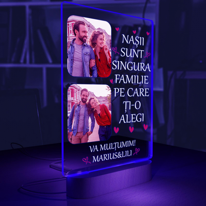 Lampa iluminata 3D cu baza din lemn 2 poze si text model pentru Nasi [6]