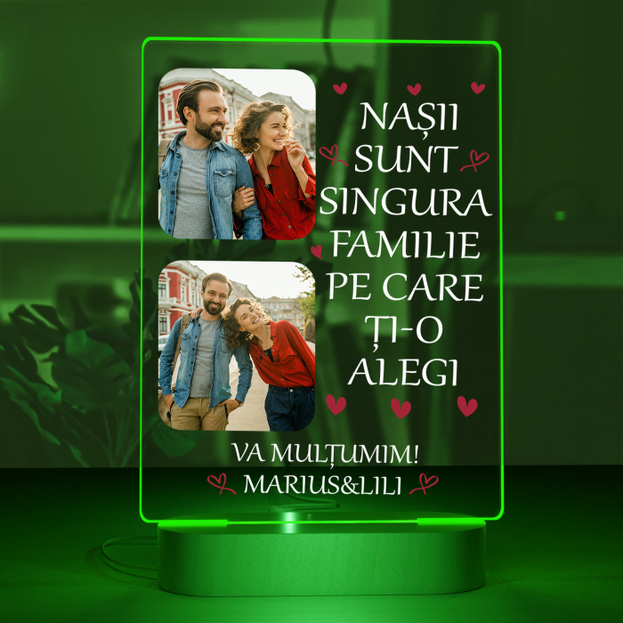Lampa iluminata 3D cu baza din lemn 2 poze si text model pentru Nasi [5]