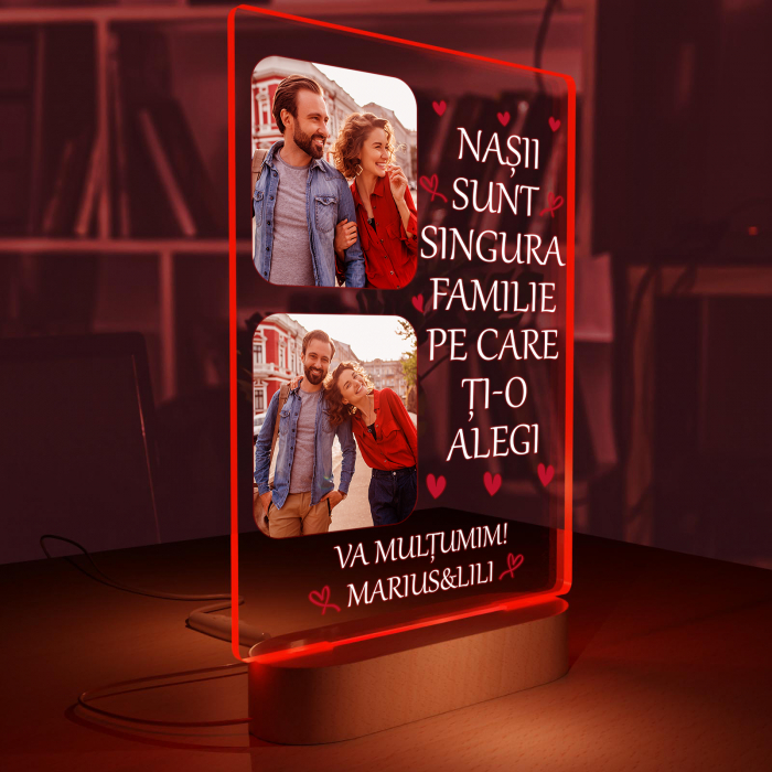 Lampa iluminata 3D cu baza din lemn 2 poze si text model pentru Nasi [7]