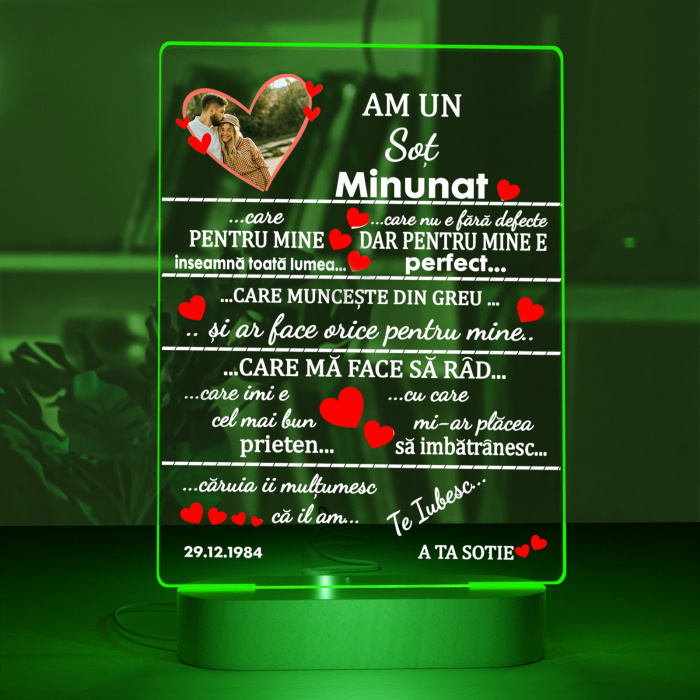 Lampa iluminata  3D cu baza din lemn  o poza si text model pentru Sot [4]