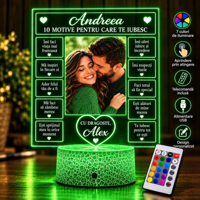 Lampa LED personalizata 10 motive pentru care te iubesc [3]