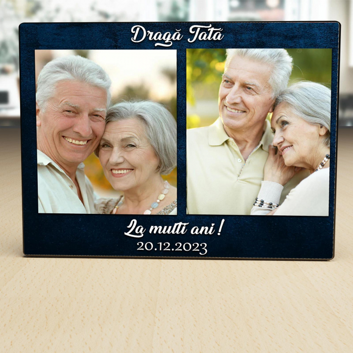 Placheta Personalizata lemn Draga tata 2 poze si mesaj [2]