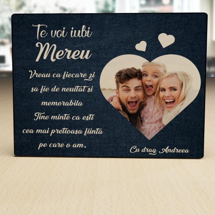 Placheta Personalizata din lemn cu poza si text Te voi iubi mereu [2]