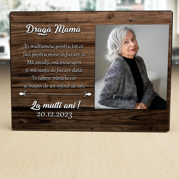 Placheta Personalizata lemn draga mama O poza mesaj si data [2]