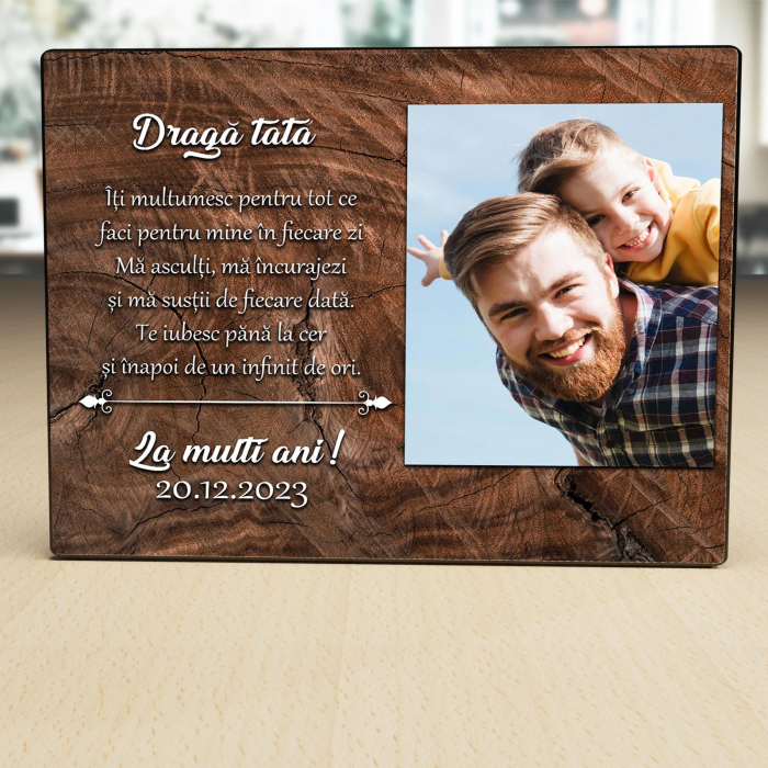 Placheta Personalizata lemn O poza si text Pentru IubitaPanel foto lemn La multi ani tata O poza data si text [2]