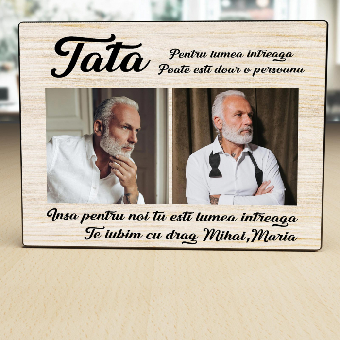 Placheta Personalizata lemn pentru tata dou poze si text [2]