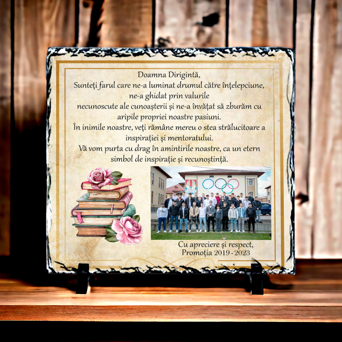 Placa de ardezie personalizata cu poza si text Doamna Diriginta [2]