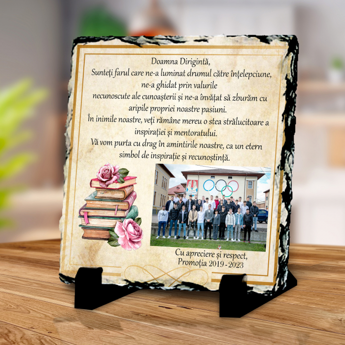 Placa de ardezie personalizata cu poza si text Doamna Diriginta [3]