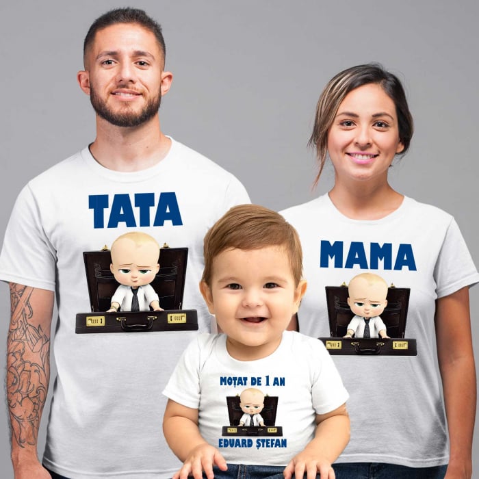 Set 3 tricouri personalizate mama tata si copil cu nume si varsta "Bebe Sef" [2]