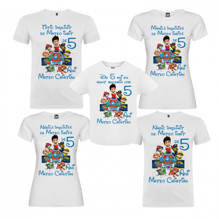 Set de 5 tricouri personalizate pentru nasi, parinti si copil cu Paw Patrol [2]