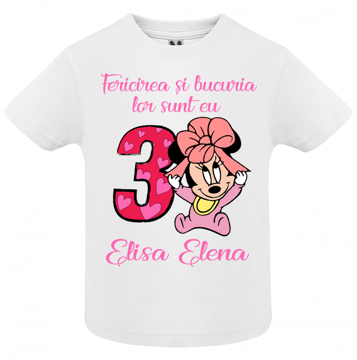Set de 3 tricouri aniversare pentru nasi,parinti si copil, personalizate cu nume,varsta si mesaj"Fericirea si bucuria lor sunt eu,Minnie" [2]