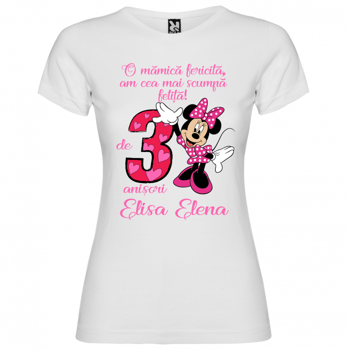 Set de 3 tricouri aniversare pentru nasi,parinti si copil, personalizate cu nume,varsta si mesaj"Fericirea si bucuria lor sunt eu,Minnie" [3]
