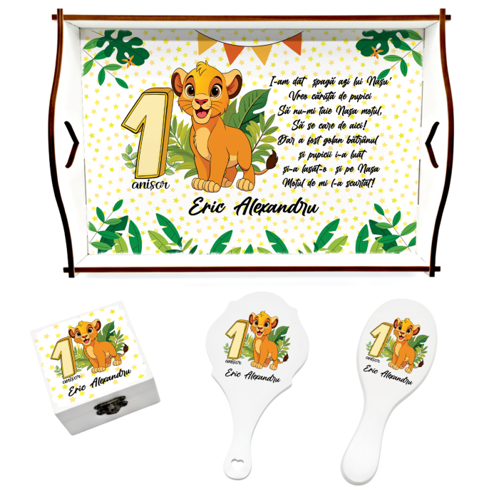 Set de 5 tricouri aniversare pentru nasi, parinti si copil, personalizate model Lion King [4]
