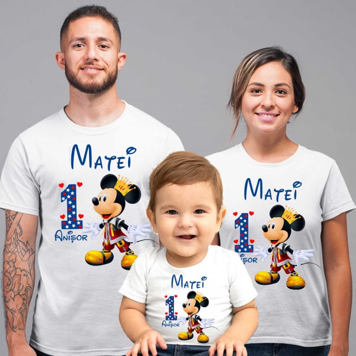 Set 3 tricouri mama, tata si copil personalizate cu nume si varsta "print Mickey" [2]