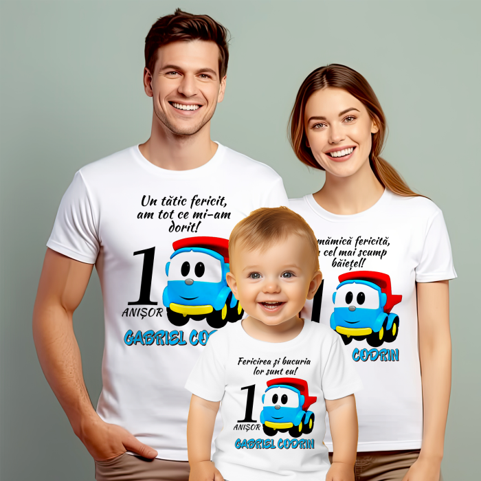 Set de 3 tricouri personalizate pentru parinti si copil Camionul Leo [1]