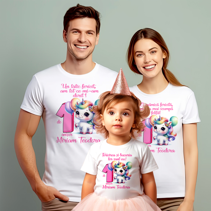 Set de 3 tricouri personalizate pentru parinti si copil Baby Unicorn [1]