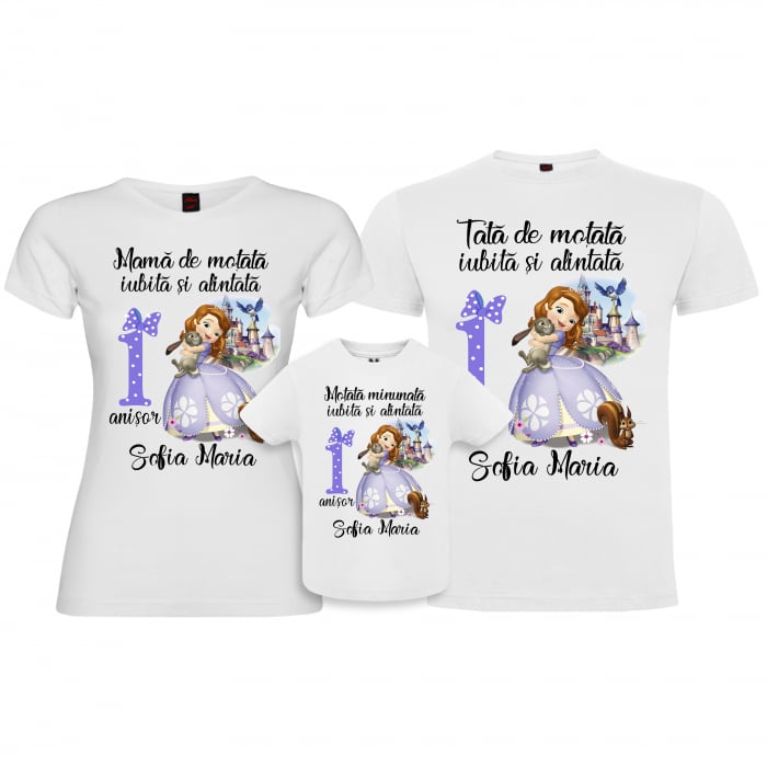 Set de 3 tricouri aniversare pentru parinti si copil, personalizate cu nume,varsta si mesaj"Motata minunata iubita si alintata,printesa" [1]