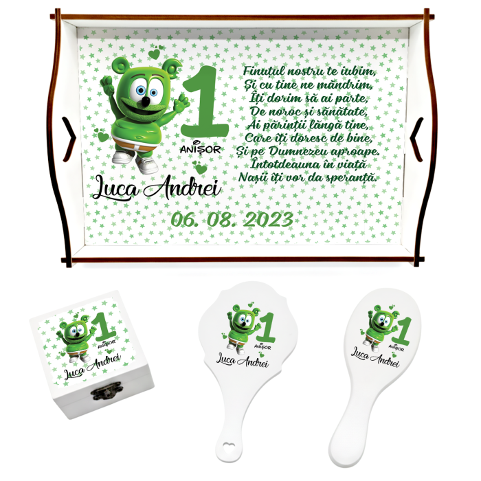 Set de 5 tricouri aniversare pentru nasi, parinti si copil, personalizate cu model Gummy Bear [4]