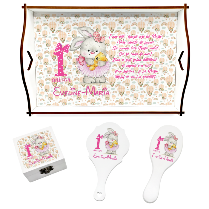 Set de 5 tricouri aniversare pentru nasi,parinti si copil,personalizate cu model iepuras [4]