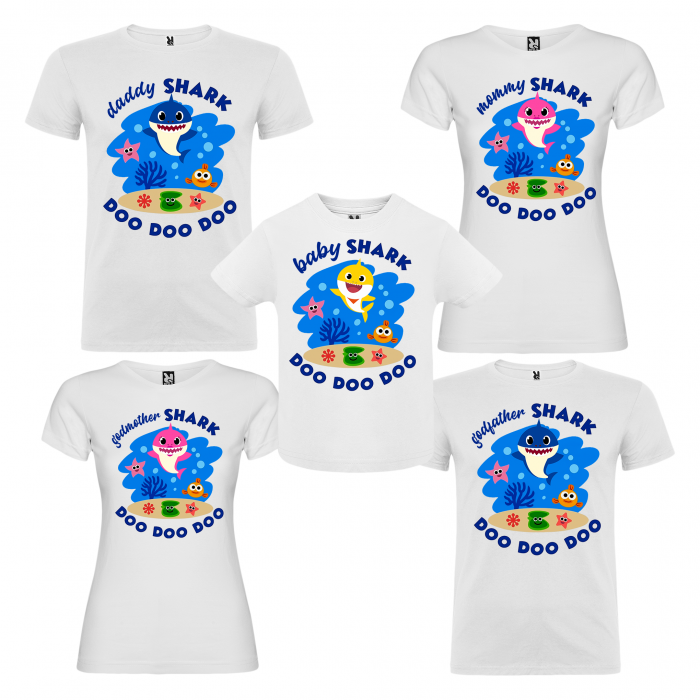 Set de 5 tricouri aniversare pentru nasi,parinti si copil,personalizate cu model Shark [1]