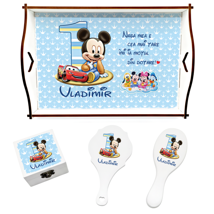 Set de 5 tricouri aniversare pentru nasi, parinti si copil, personalizate cu nume Sunt mamica ca o floare model cu Baby Mickey Mouse [4]